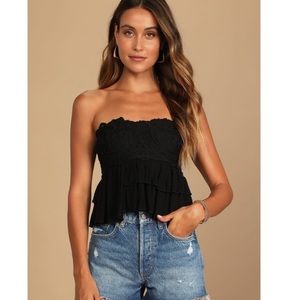 Free People Adella Corset Cami Black Lace Tiered Strapless Top